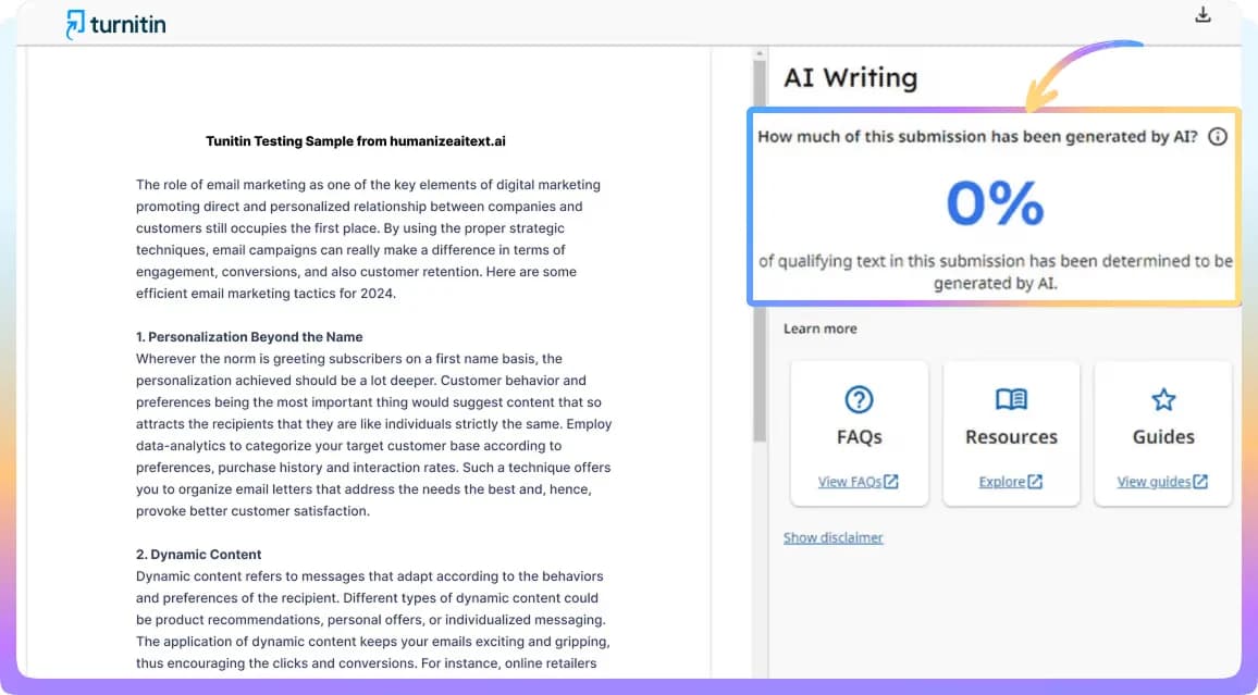 Turnitin AI Detection Example Bypass Turnitin Using Humanize AI Text Tool